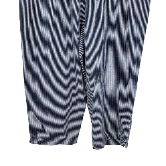 Vtg Petite Blue White Engineer Striped High Waisted Crop Pants PS Elastic Waist - Picture 8 of 9